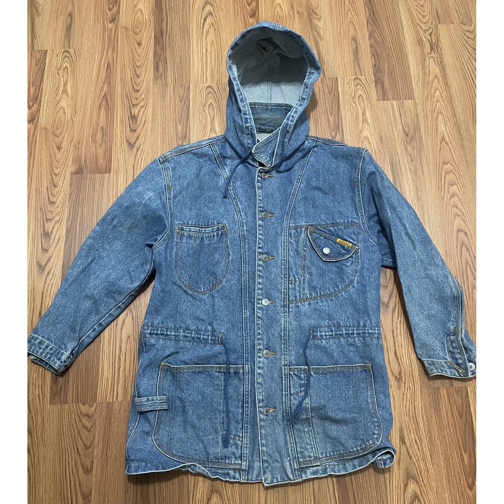 Vintage Jordache Chore Coat Mens Medium Denim Hooded Workwear 80s 90s